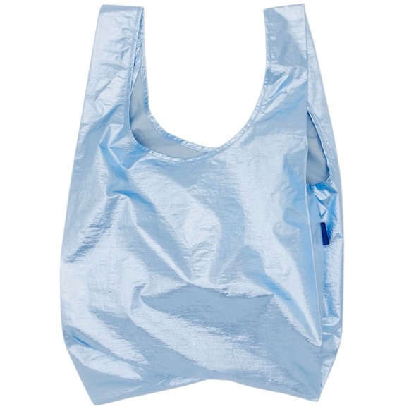 💥SOLD💥NWT BAGGU Metallic Light Blue Standard Reusable Bag - Picture 2 of 3